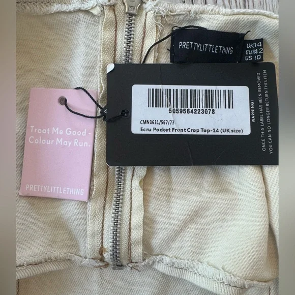 NWT PrettyLittleThing Crop Top Zip Front Pocket & Adjustable Straps Cream Top 10 - Picture 5 of 6